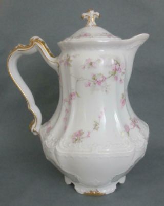 Antique HAVILAND & CO.  Limoges France TEAPOT/ COFFEE POT with PINK FLOWERS 4