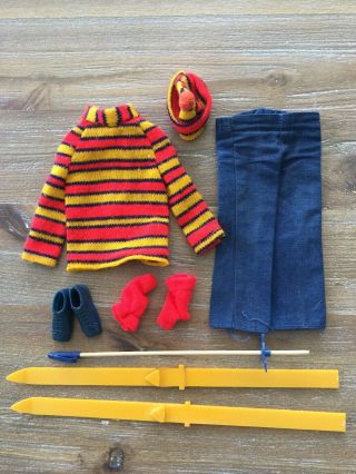 Vintage Ken Doll Mod - The Skiing Scene 1438 - Sweater,  Hat,  Mittens,  Skis