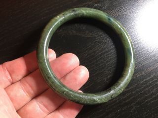 Antique 19th Century 50g Fine Chinese Carved Natural Green Jade Bracelet 87mm