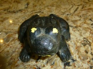 Antique Primitive Garden Frog Cast Iron Doorstop - Yellow Throat And Eyes