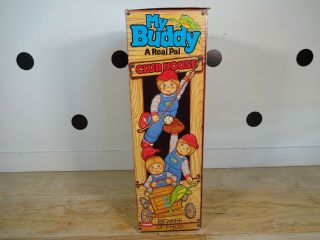 Vintage My Buddy Plush Doll Playskool Blonde Hair Blue Eyes w/ Hat Shoes & Box 8