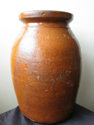 Antique 19th Century Dark Pumpkin Orange Glaze American Redware Pottery Jar