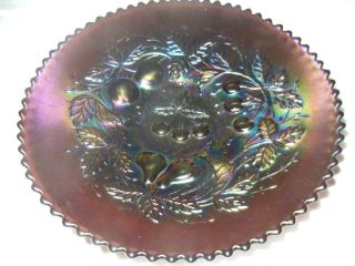 Antique 9 " Northwood Amethyst Carnival Glass Three Fruits Plate