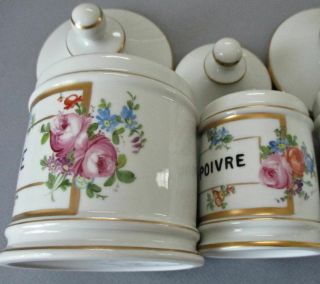 Set 4 Antique HP French LIMOGES Porcelain CANISTERS Flowers ROSES w Gilt Trim 4