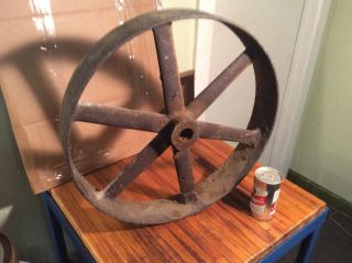 Antique Pulley Wheel 20 " Cast Iron Water Pump Jack Flat Belt Hit & Miss Engine