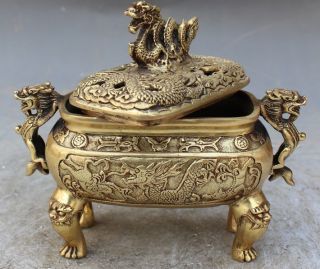 Antiques Chinese Exquisite Bronze Lion Lung Fu Long Fu Dogs Censer