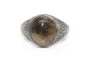 A Antique Early Victorian Sterling Silver 925 Moss Agate Ring 13577