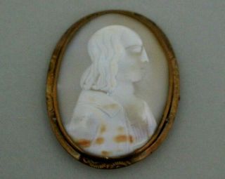 Large Antique Carved Shell Cameo Brooch In Pinchbeck Frame.  Gentleman.