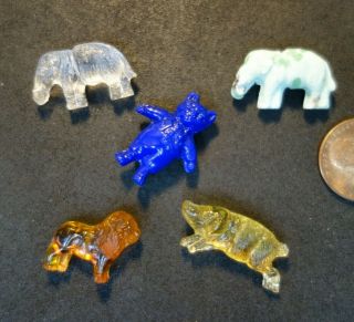 5 Vintage Czech Glass Cat Pig Lion Elephant Figural Jewelry Piece Beads