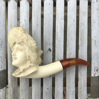 Charming Antique Meerschaum Carved Pipe,  Lady’s Head.  Victorian? Edwardian?