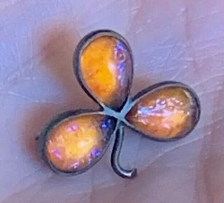 Antique Victorian Dragon’s Breath Solid Sterling Silver 3 Leaf Clover Lucky Pin 3