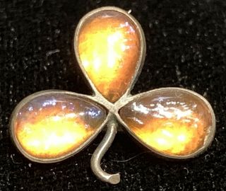 Antique Victorian Dragon’s Breath Solid Sterling Silver 3 Leaf Clover Lucky Pin 6