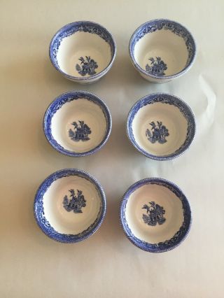 Antique Buffalo China Blue Willow Custard,  Dessert,  Tea Cups,  Set Of (6)