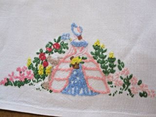 2 Lovely Vintage Hand Embroidered Crinoline Lady Tray Cloths