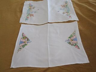 2 LOVELY VINTAGE HAND EMBROIDERED CRINOLINE LADY TRAY CLOTHS 2