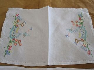 2 LOVELY VINTAGE HAND EMBROIDERED CRINOLINE LADY TRAY CLOTHS 3