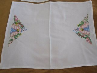 2 LOVELY VINTAGE HAND EMBROIDERED CRINOLINE LADY TRAY CLOTHS 4