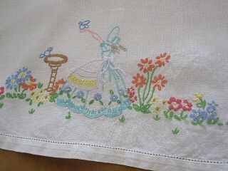 2 LOVELY VINTAGE HAND EMBROIDERED CRINOLINE LADY TRAY CLOTHS 5