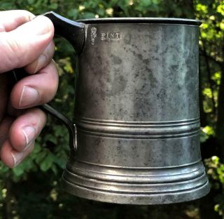 Antique English Pewter Pint Tankard Or Mug,  C.  1860