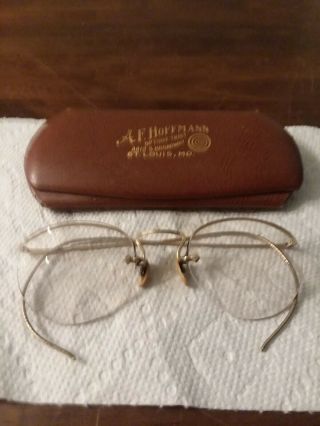 Vintage Brass Rimmed Eyeglasses Hard Shell Clam Glass Case St Louis Mo
