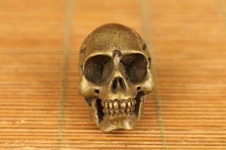Chinese Old Copper Hand Carved Skull Head Statue Netsuke