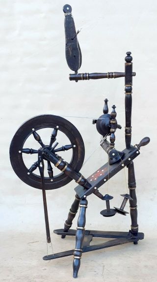 Antique Unique Spinning Wheel With Bone And Bronze Details 1889,  2 Bobbin