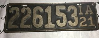 Antique 1921 Iowa License Plate 226153