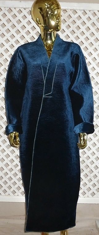 Turquoise Long Traditional Uzbek Silk Velvet Warmed Robe Chapan Kaftan 1640