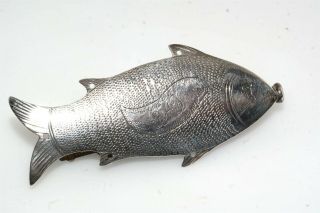 Antique Sterling Silver Fish Nanny ? Pin Brooch Great Detail Texture