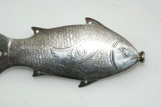 Antique Sterling Silver Fish Nanny ? Pin Brooch Great Detail Texture 5