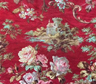 19th Century French Napoleon Iii Linen Cotton,  Pink Roses C1870 217