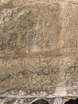 ANTIQUE FRENCH TAMBOUR NET LACE Boudoir Pillow Cover Embroidery Cut Work 2 2