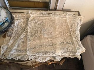 ANTIQUE FRENCH TAMBOUR NET LACE Boudoir Pillow Cover Embroidery Cut Work 2 3