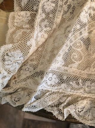 ANTIQUE FRENCH TAMBOUR NET LACE Boudoir Pillow Cover Embroidery Cut Work 2 4