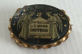 Antique Victorian Yellow Metal Mourning Brooch - In Memory Of My Dear Mother