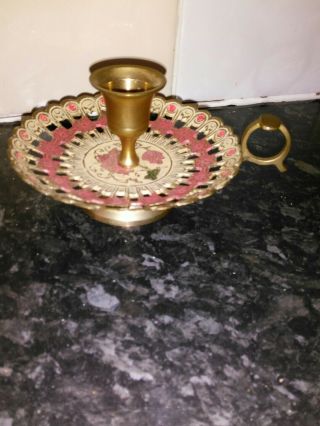 Indian Brass And Enamel Candlestick