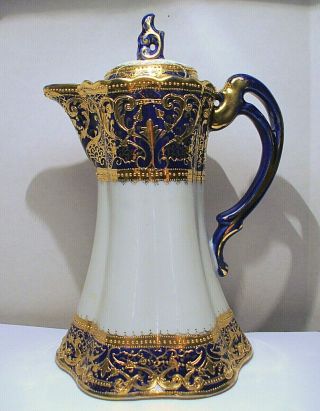 Antique Art Nouveau Nippon Cobalt Blue With Gold Chocolate Pot