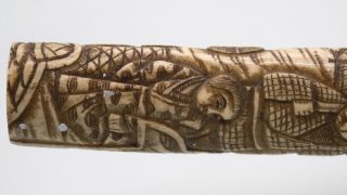 Antique Japanese Deeply Carved Bovine Bone Sword Early 1900 