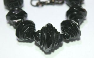 Stunning Antique Victorian carved bead Whitby jet necklace 64 cm 2
