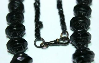 Stunning Antique Victorian carved bead Whitby jet necklace 64 cm 4
