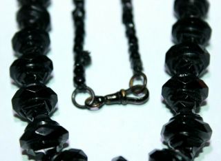 Stunning Antique Victorian carved bead Whitby jet necklace 64 cm 5