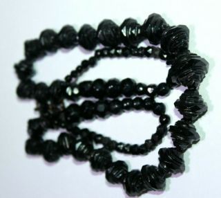 Stunning Antique Victorian carved bead Whitby jet necklace 64 cm 6