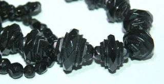 Stunning Antique Victorian carved bead Whitby jet necklace 64 cm 8