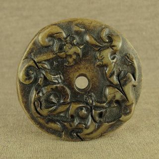 With Carved Chinese Antique Jade Coiled Dragon Bi Pendant
