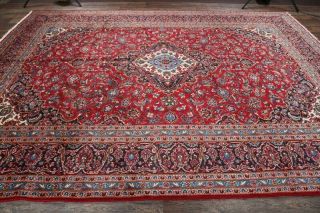 PERFECT VINTAGE TRADITIONAL FLORAL LARGE RED AREA RUG HAND - KNOTTED WOOL 10 ' X13 ' 8