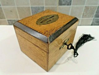 Victorian Solid Oak Single Slot Money Box With Brass Decoration - Lock & Key