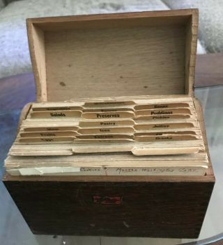 Vintage Weis Wooden Hinged Recipe Box With Hand Written Recipes Antique