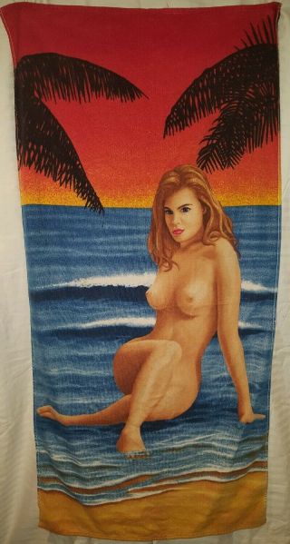Vintage Beach Towel 60 " X30 " Adult Pool Novelty Brazil Topless Mulata Woman