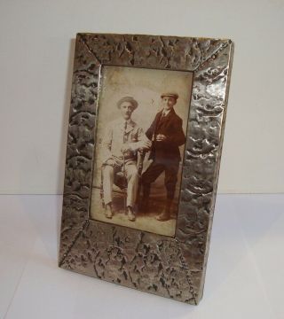 Antique Arts And Crafts Pewter Easel Stand Photo Frame