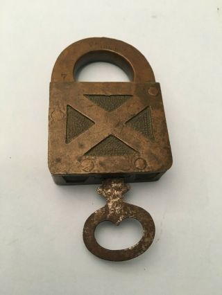 Vintage Antique Brass Padlock With Key